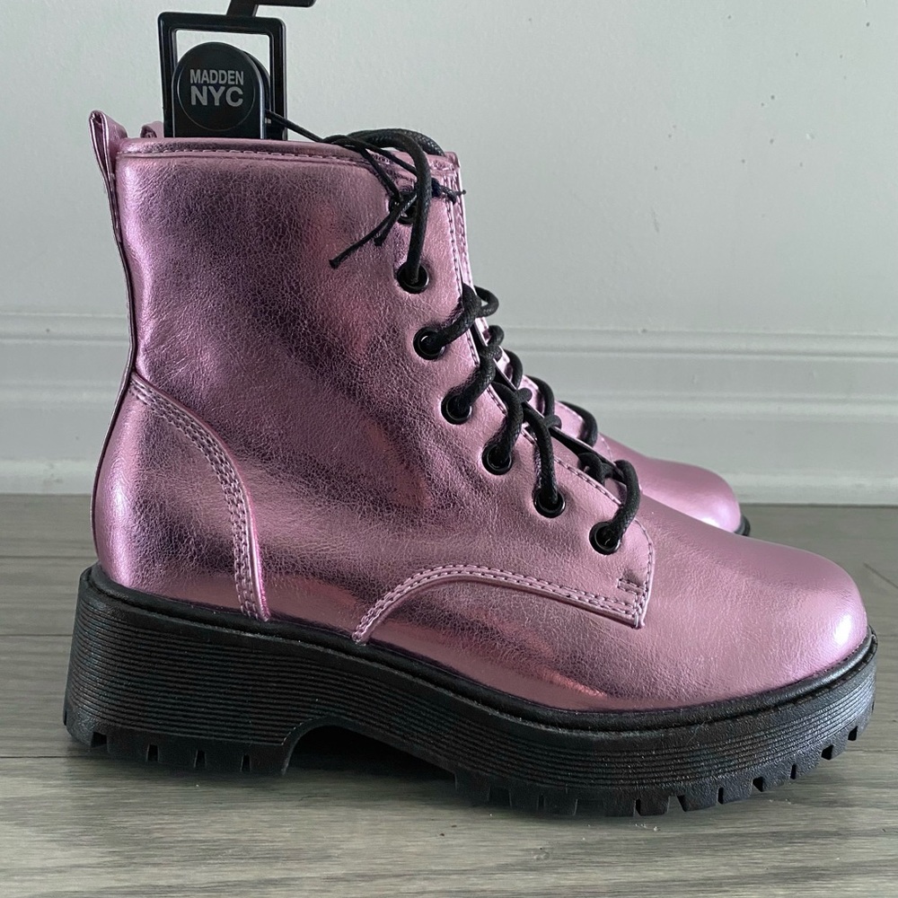🩷 Metallic Pink Lace-Up Combat Boots